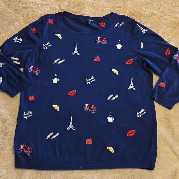 TALBOT NAVY BLUE EMBROIDERED PARIS SWEATER, SIZE X - Picture 4 of 9